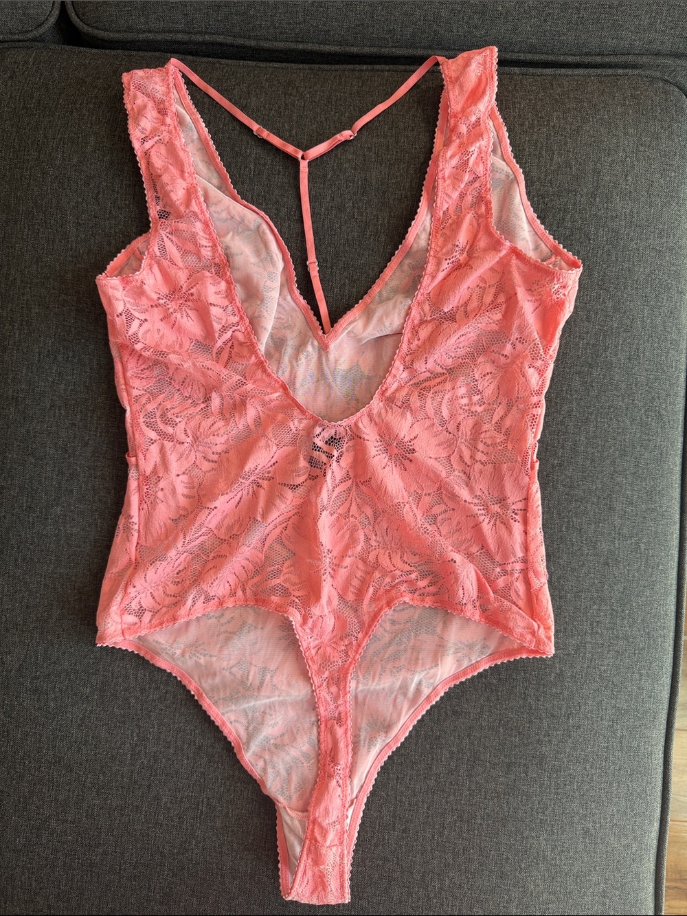 Victoria’s Secret Coral/Pink Lace Bodysuit Teddy - Picture 2 of 5